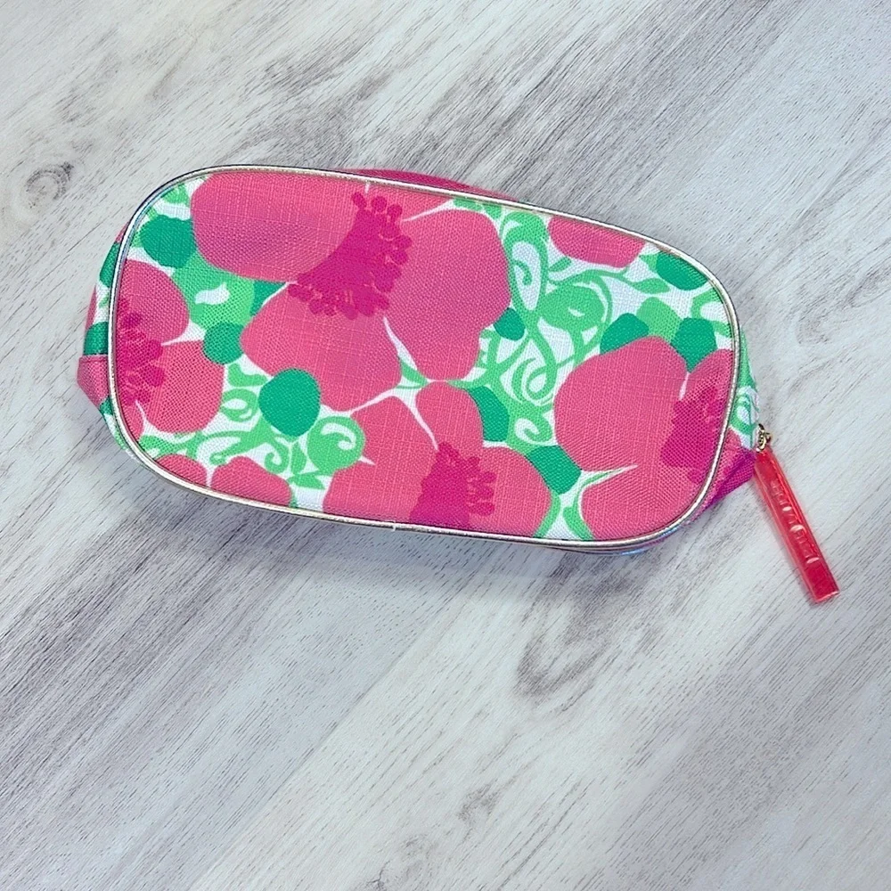 Lilly Pulitzer for Estée Lauder Pink & Green Tropical Floral Print Cosmetic Bag